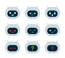 Cute Robot Bot Face Emotion Character Set. 