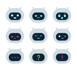 Cute robot bot face emotion character set. 