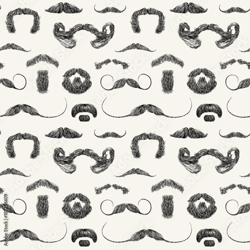 Vector Seamless Pattern With Mustaches Hand Drawn Illustration