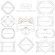 Set of isolated art deco frames, badges, labels and borders. Vector illustration on white background. Brown vintage ornaments, graphic elements. Thin line geometric template for design