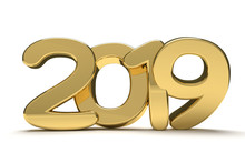 Year 2019 Golden Bold 3d Render Isolated