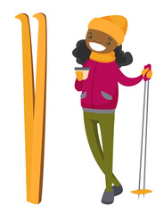 Sticker - African-american woman drinking hot coffee at ski resort