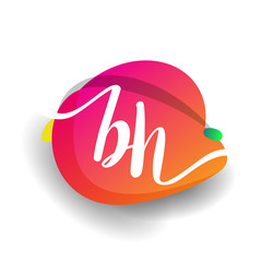 Letter BH logo with colorful splash background, letter combination logo design for creative industry, web, business and company.