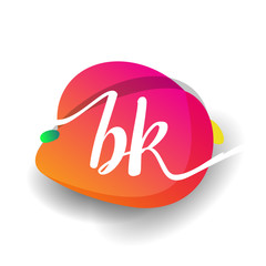 Letter BK logo with colorful splash background, letter combination logo design for creative industry, web, business and company.