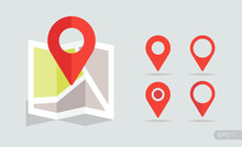 New Flat Design Location Map With Red Pin, Label, Marker. Vector EPS 10.