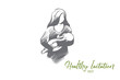 Healthy lactation concept. Hand drawn mother breastfeeding baby. Baby eating mother's milk isolated vector illustration.