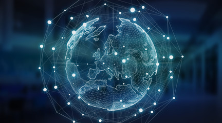 Fototapete - Connections system global world view 3D rendering