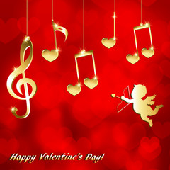 Wall Mural - Musical background with golden notes for Valentine's day