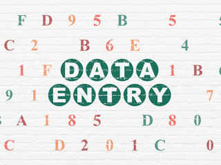 Data concept: Painted green text Data Entry on White Brick wall background with Hexadecimal Code