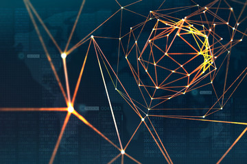 Fototapete - Protection and storage of digital data using the blockchain technology. Artificial intelligence based on neural networks. Global Information Network. Concept of the development of digital technologies