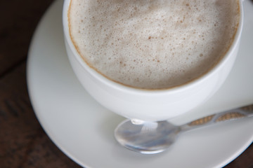 Wall Mural - Coffee in white cups and bread