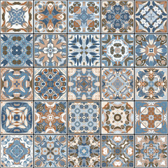 Naklejka na meble A collection of ceramic tiles in retro colors. A set of square patterns in ethnic style. Vector illustration.