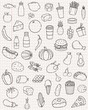 © switchpipi - Food and drink icons. Fruits, Vegetables, Fast food and every day food icons. Outline design style. Vector