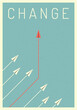 Minimalist stile red airplane changing direction and white ones. New idea, change, trend, courage, creative solution,business, innovation and unique way concept.