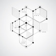 Modular Bauhaus vector background, created from simple geometric figures like hexagons, circles and lines. Best for use as advertising poster or banner design. Abstract mechanical scheme.