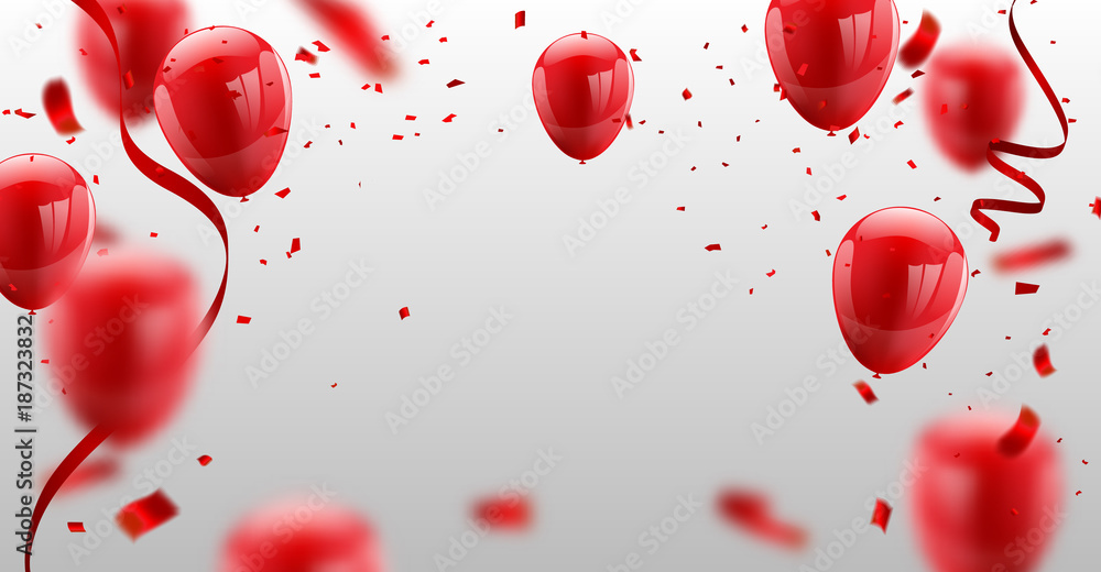 Red White balloons, confetti concept design template Happy Valentine's ...