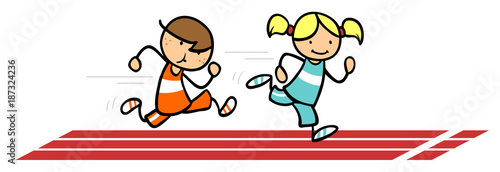 Junge und Mädchen machen Wettlauf oder Wettrennen Stock-Illustration