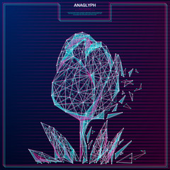 Aufkleber - Vector distorted glitch concept. Tv distortion 3D effect stereoscopic, anaglyph flower.