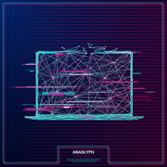 Poster - vector distorted glitch concept. tv distortion 3d effect stereoscopic, anaglyph laptop.