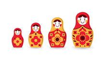 Set Of Matryoshka Russian Nesting Dolls Of Different Sizes, Souvenir From Russia