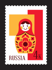 Wall Mural - Matryoshka russian nesting doll postal stamp, mail from Russia