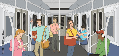 Dekoracja na wymiar  ludzie-w-pociagu-metra-pasazerowie-w-metrze-transport-publiczny