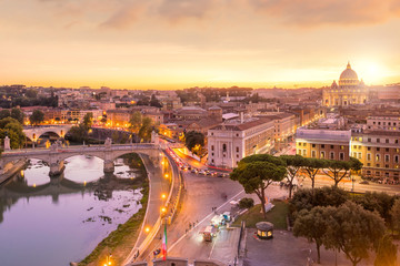 Top view of  Rome city skyline from Castel Sant'Angelo