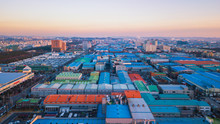 Aerial View Sunset Of The Industrial Park. Incheon Seoul,Korea.
