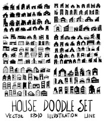 Wall Mural - Set of House illustration Hand drawn doodle Sketch line vector scribble eps10