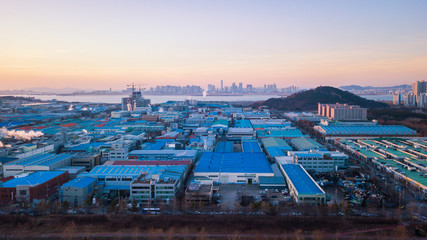 Wall Mural - Aerial view Sunset of the industrial park. incheon Seoul,Korea.