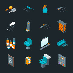 barber shop icons set isometric view. vector