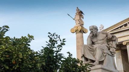 Wall Mural - classical statue of Socrates from side with athena statue above and back