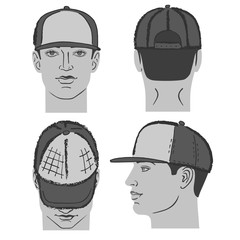 Poster - Baseball, tennis, rap cap and man head