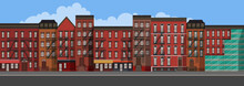 Vector Art Flat Style Illustration Of A New York City. Brooklyn Urban Scene.