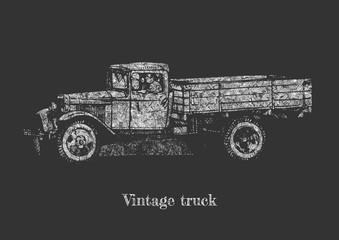 Poster - vintage truck on blackboard