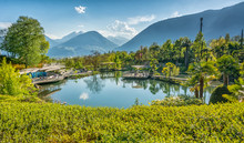 the Botanic Gardens of Trauttmansdorff Castle, Merano, south tyrol, Italy, offer many attractions with botanical species and varieties of plants from all over the world.