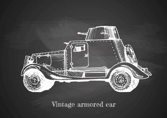 Wall Mural - vintage armored car on blackboard