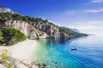 Wall Mural - Beautiful Nugal beach near Makarska town, Dalmatia, Croatia. Makarska riviera, famous landmark and travel touristic destination in Europe