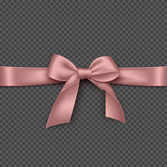 Realistic pink bow and ribbon. Element for decoration gifts, greetings, holidays. Vector illustration.