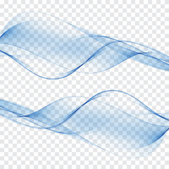 set abstract color wave smoke transparent smooth vector blue lines