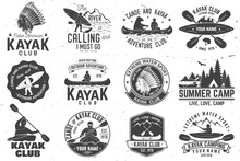 Set Of Canoe And Kayak Club Badges. Vector Illustration.