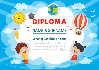 Vector Illustration Of Preschool Kids Diploma