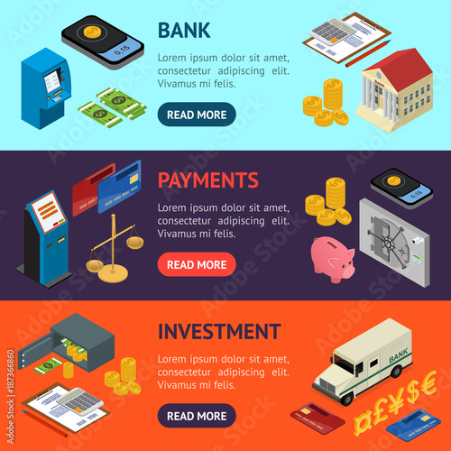Bank Banner Horizontal Set Isometric View Vector Buy This Stock