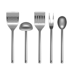 Poster - Realistic Metal Kitchen Utensils Set. Vector