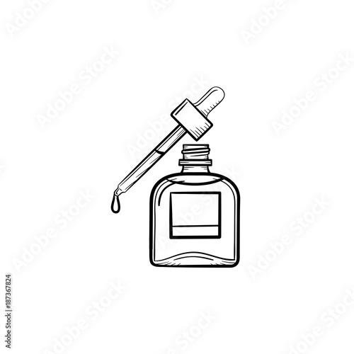 Vector hand drawn Bottle of essential oil and pipette outline doodle