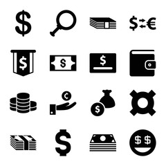 Canvas Print - Dollar icons. set of 16 editable filled dollar icons