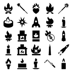 Poster - Flame icons. set of 25 editable filled flame icons