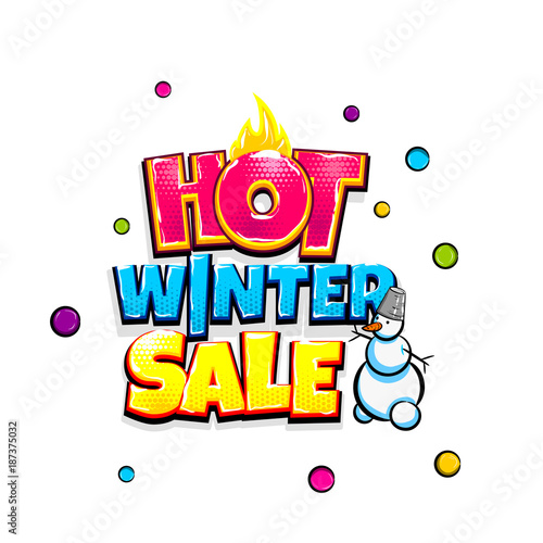 Hot Winter Sale Comic Text Pop Art Advertise Offer Discount Price