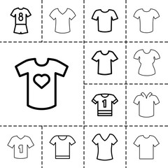 Wall Mural - Tshirt icons. set of 13 editable outline tshirt icons