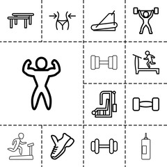 Canvas Print - Gym icons. set of 13 editable outline gym icons